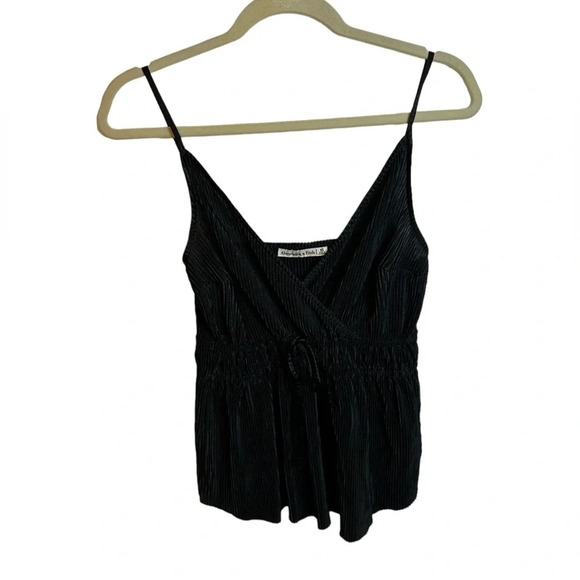 ABERCROMBIE & FITCH BLACK PLEATED WRAP TOP - Picture 1 of 5